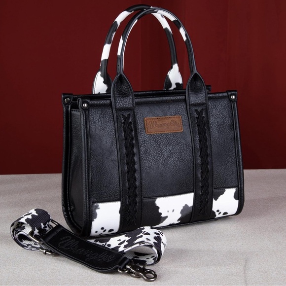 💕Wrangler Leather Cow Print Tote Bag NWT💕 - Picture 5 of 9